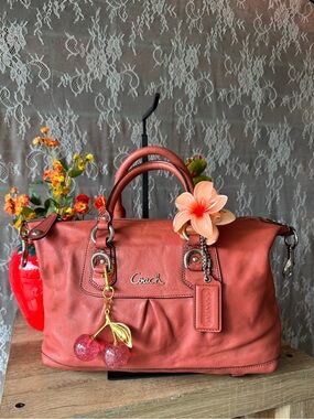 Coach Coral-Pink-Orange Leather Hand Bag Satchel